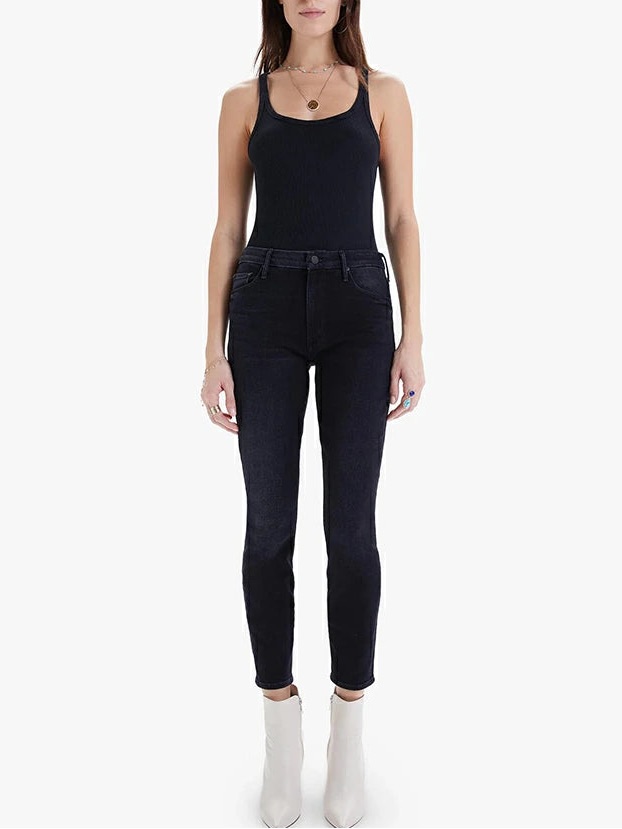 Mother High Waisted Looker Ankle Jeans 26 Encounters At Night Black Stretch Euc